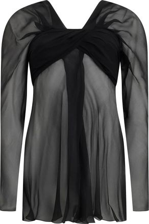 Alberta Ferretti Elegant top in black fabric with V-neckline - Dames - Longsleeves - Zwart - S - Leer - Tops