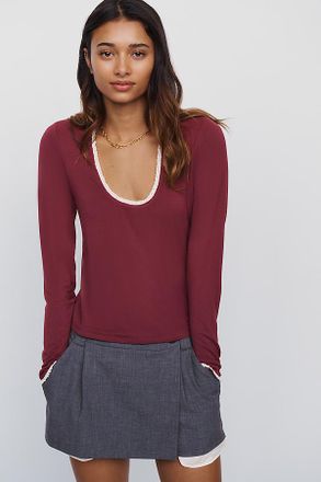 Maeve Lace Trim Long Sleeve Tee