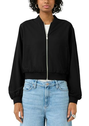QS by s.Oliver Bomberjacke QS, Damen, Gr. XXL (44), schwarz, Web, Obermaterial: 80% Polyester, 16% Viskose, 4% Elasthan, unifarben, l&auml;ssig geschnitten h&uuml;ftlang, Rund