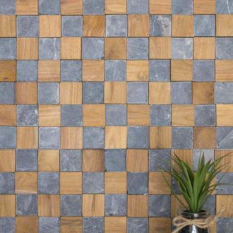 Wanda Collection Wanda Collection - Revestimiento De Pared De Piedra Y Teca Cuadrada Gris 55x20 Cm