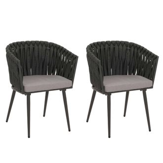 Hhg [nunca Usado] Juego De 2 Silla De Comedor De Aluminio Hhg-418, Reposabrazos De Silla De Interior, Tejido De Cuerda De Olefina Cuerda, Coj&iacute;n Antracita 