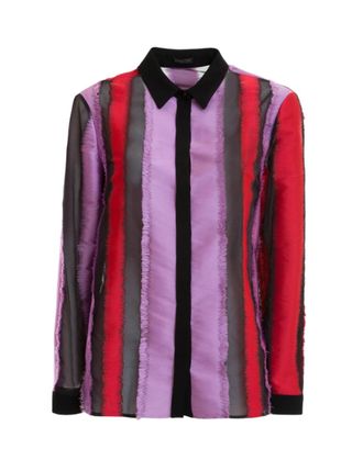 Versace Silk Fringed Striped Shirt Size S