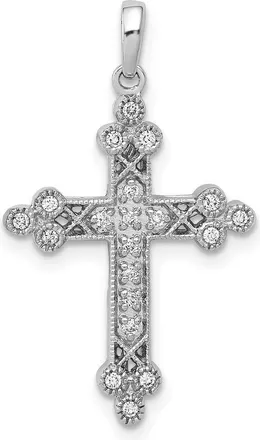 Diamond2Deal 14k White Gold 1/10 carat Diamond Filigree Budded Cross Pendant