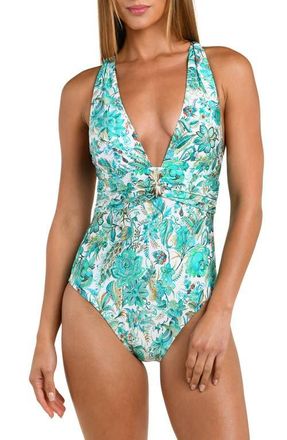 Sunshine 79 Free Spirit Plunge One-Piece Swimsuit in Blue/Green Multi at Nordstrom, Size 14