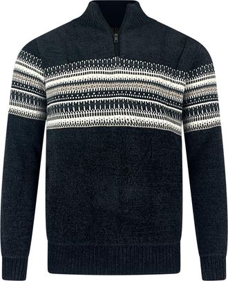 Carabou 1/4 Zip Chenille Knit Casual Jumper Fauz Fur Lining Mens M-XXL Arizona (UK, Alpha, XXL, Regular, Regular, Charcoal)
