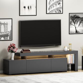 Dmora Mueble Tv Trasacco, Un Estante, Puerta Abatible, 3 Puertas, 192x37x53h Cm Negro Antracita