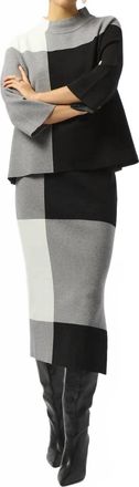 Joseph Ribkoff Jacquard Sweater Color Block Skirt In Black/white