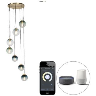 QAZQA Lampada a sospensione pallon - Art d&eacute;co - Vetro,Acciaio - Oro/Ottone/Blu - Sfera/Oblungo E27 Max. 7 x 7 Watt - Qazqa