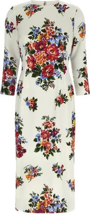 Dolce & Gabbana Mazzo di Fiori Print Satin Midi Jurk - Dames - Casual kleedjes - Veelkleurig - S - Satijn - Kleedjes
