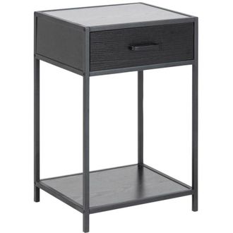 AC Design Furniture Comodino nero Seaford con cassetto, moderno MDF METAL