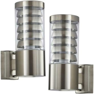 Loops 2 PACK IP44 Outdoor Wall Lamp Stainless Steel Staggered Light Clear Porch Round in Metallics