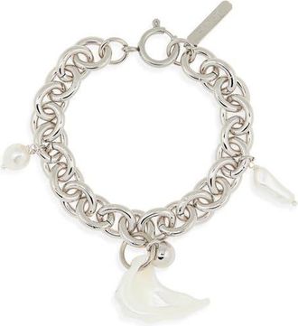 Justine Clenquet Tyler Seashell & Faux Pearl Chain Bracelet in Palladium at Nordstrom