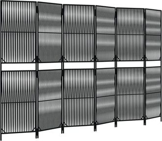 vidaXL Biombo de 6 paneles ratán sintético negro Vidaxl