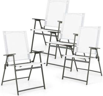 Costway 4 Sillas Texteline Plegables Para Exterior, 62 X 58 X 89 Cm, Respaldo Alto, Carga 150kg, Terraza, Balc&oacute;n, Jard&iacute;n, Patio, Piscina (4, Blanco, M) - Cost