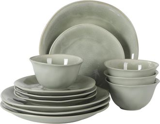 Gibson Home Port Barton 12-Piece Reactive Glaze Stoneware Dinnerware Set in Green at Nordstrom