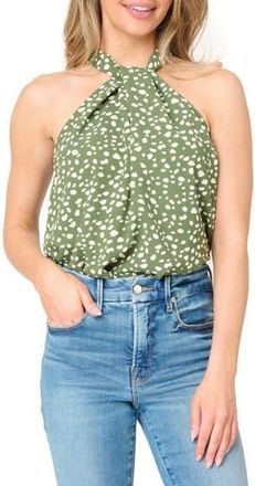 Gibsonlook Dot Print Twist Neck Top in Dark Olive Dot Print at Nordstrom Rack, Size Xx-Small