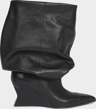 Balmain Scrunched Leather Wedge Ankle Boots