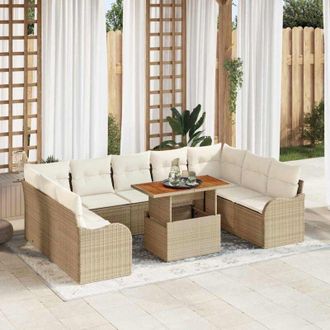 vidaXL Conjunto De Sof&aacute; De Jard&iacute;n Con Coj&iacute;n 10 Pcs Beige Y Crema Vidaxl