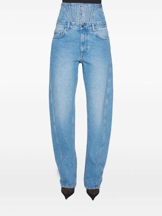 MUGLER corset-detail curved jeans - Blue