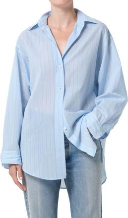 A Gold E Sona Pinstripe Oversize Button-Up Shirt in Fontana Stripe Powder Blue at Nordstrom, Size X-Large