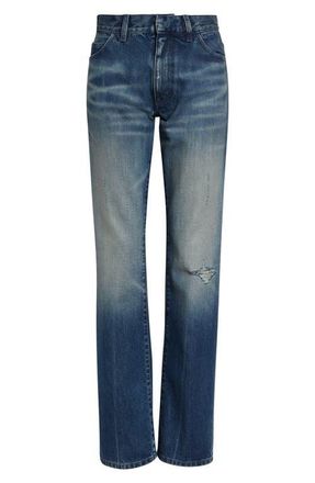 Maison Margiela Ripped Straight Leg Jeans in Medium Blue at Nordstrom, Size 25