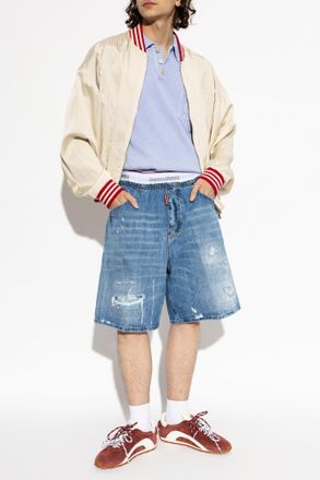 Dsquared2 Denim Shorts With Vintage Effect, Mens, Blue