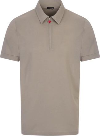 Kiton Piqu&eacute; polo shirt met ritssluiting - Heren - Polos - Bruin - L - Katoen - Tops