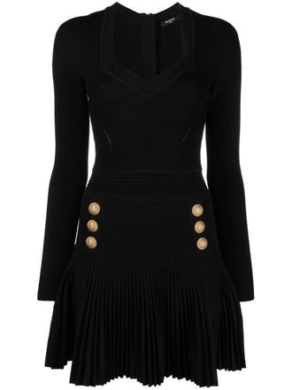 Balmain flared ribbed-knit dress - Black