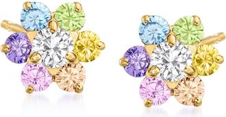 Ross-Simons Childs. Multicolored CZ Flower Earrings in 14kt Yellow Gold