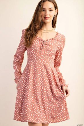 Greek Archaic Kori Sweetest Back Smocked Long Sleeves Back Tied Dress In Apricot