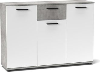 Home Heavenly Aparador de 3 puertas batientes y 1 caj&oacute;n en blanco y cemento 120 cm