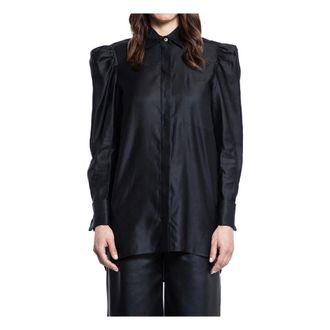 Max Mara Shirts, female, Black, Size: M Black Cotton Satin Jacket with Puffed Shoulders
