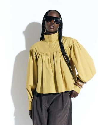 Asos Camicia giacca corta gialla voluminosa con zip sul davanti-Giallo
