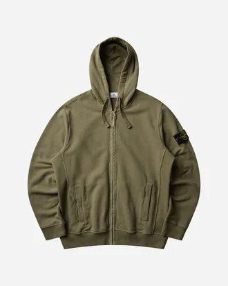 Stone Island Men s Organic Cotton Fleece Zip Hoodie Military Green