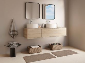 Vente-Unique Mobile bagno sospeso color legno naturale chiaro con doppio lavabo rotondo - L150 cm - ISAURE II