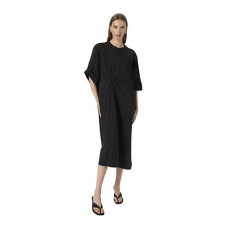 Soaked In Luxury Zwarte Knoopjurk met Halve Mouwen - Dames - Casual kleedjes - Zwart - M - Katoen - Kleedjes