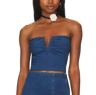 Line & Dot Joey Strapless Top In Blue