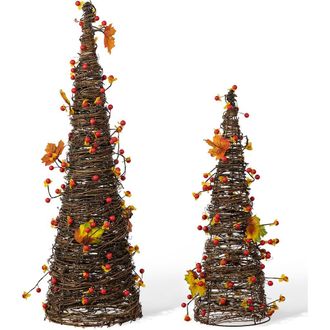 Glitzhome Set of 2 Fall Ratten Berries Maple Leaves Table Tree in Orange at Nordstrom, Size Medium