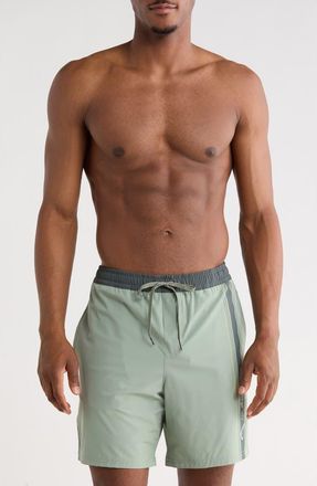 Quiksilver Trade Logo Stripe Volley Swim Shorts in Lily Pad at Nordstrom Rack, Size X-Large