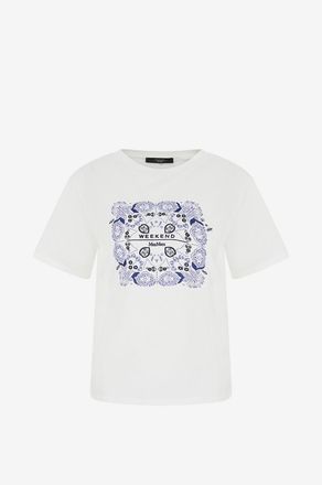 Max Mara T-Shirt mit Rundhalsausschnitt aus bestickter Baumwolle West