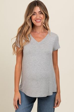 Pinkblush Basic V-Neck Short Sleeve Top in Heather Grey at Nordstrom, Size X-Large