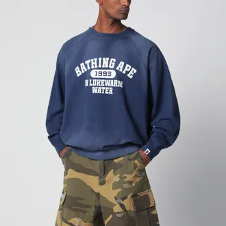 A Bathing Ape Felpa blu navy slavato con stampa logo