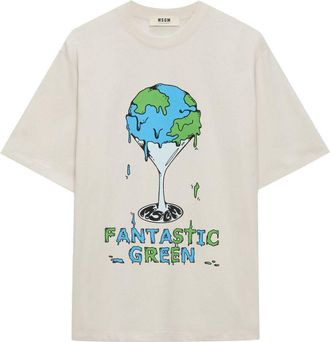 Msgm graphic-print cotton T-shirt - men - Organic Cotton - S - Neutrals