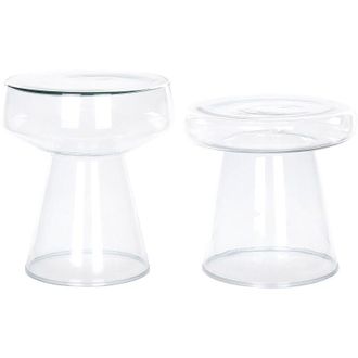 Beliani Beliani - Set of 2 Modern Clear Transparent Glass Side End Coffee Tables Furniture Oval Designer Shape Laguna/Caldera