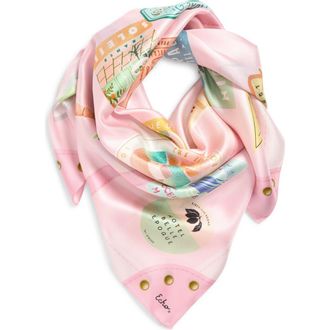 Echo Travel Stickers Silk Square Scarf in Beach Pink at Nordstrom