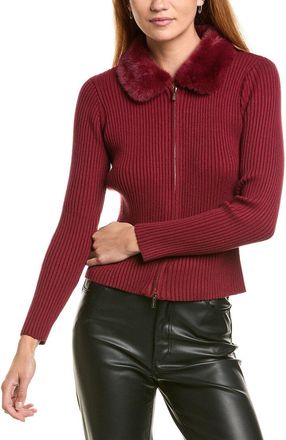 Shelli Segal Fur Collar Zip Sweater
