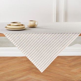 Solino Home Linen Table Throw - Amalfi Stripe, 52 x 52, 52 x 52 in Natural And White at Nordstrom, Size Small