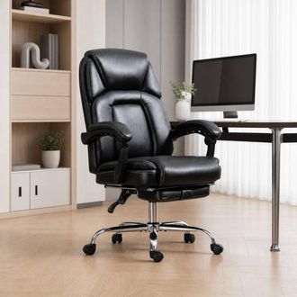 STILVORA Reclining Office Chair with Footrest in Black Faux Leather