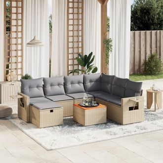 vidaXL Juego De Sof&aacute;s Jard&iacute;n Con Cojines Beige Mezcla 8 Pzas Rat&aacute;n Pe Vidaxl
