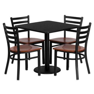 Flash Furniture 30 Square Black Table Set with 4 Ladder Back Metal Chairs - Cherry Wood Seat